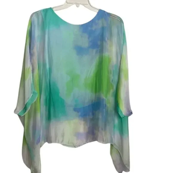 Fancy Aqua Blue Silky Flowing Top Large - sewn in tank top - Picture 8 of 13